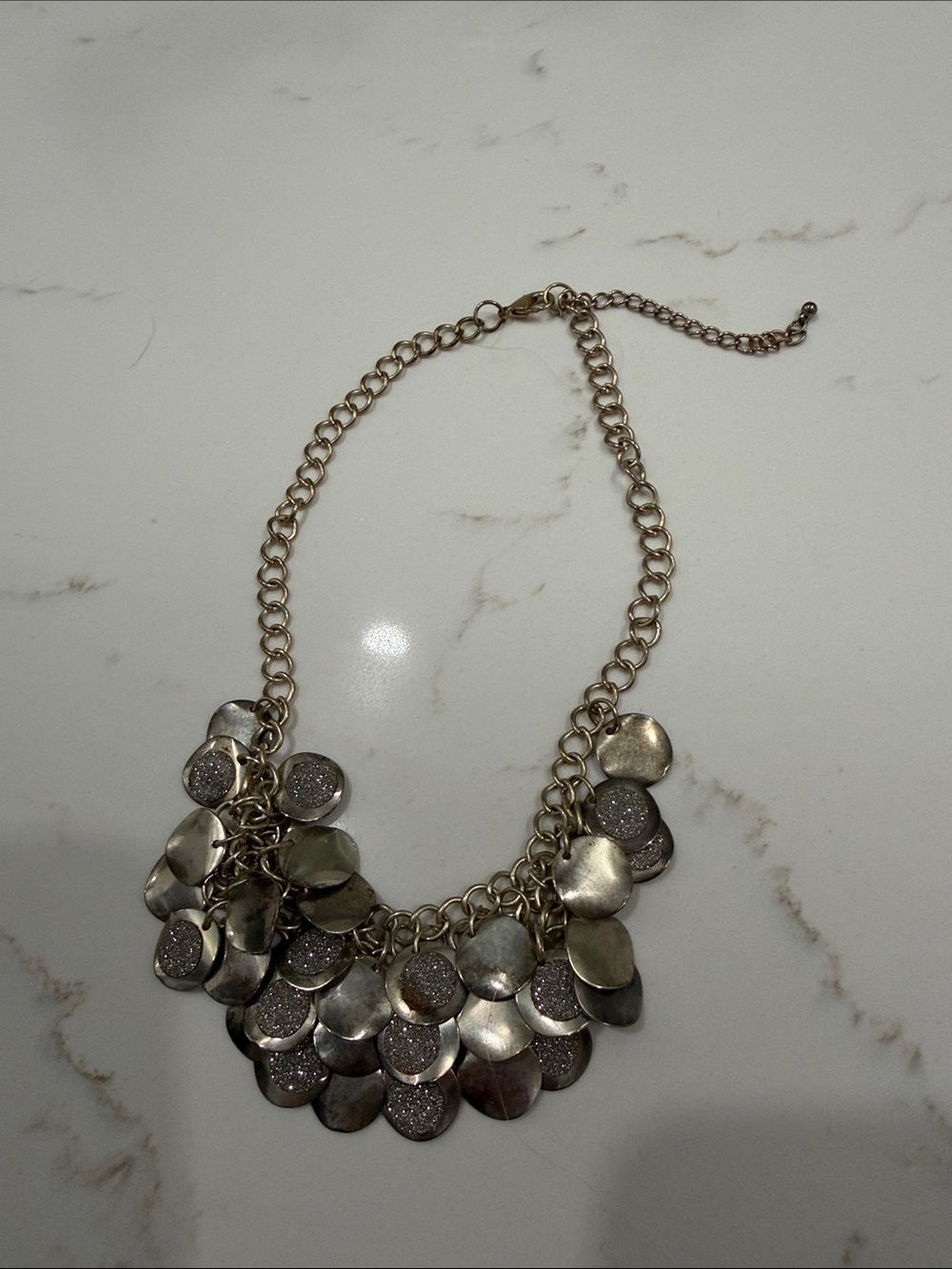 Silver Disc Charm Statement Necklace - Women Jewelry
